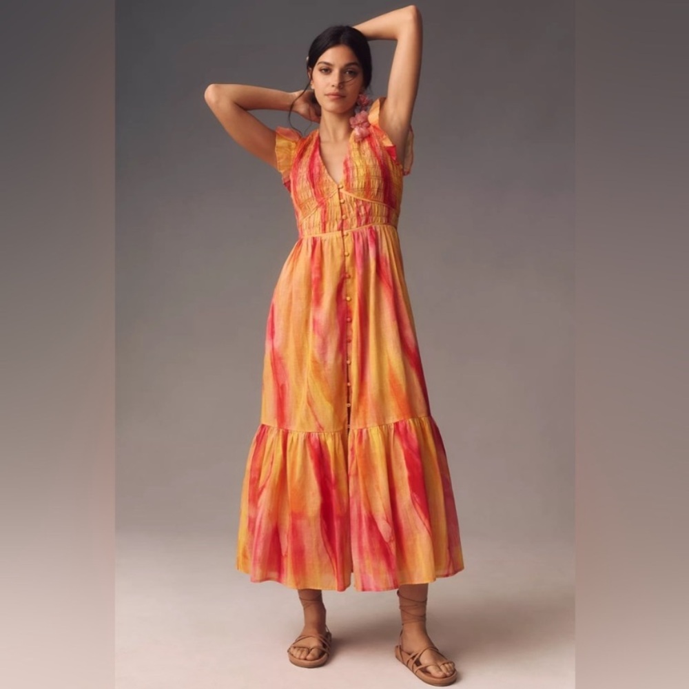 Anthropologie The Peregrine Midi Dress Pink Orange Maxi Size XS - Picture 2 of 16